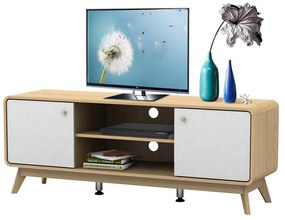 Biało-naturalna szafka pod TV w dekorze dębu 140x53 cm Caitlin – Støraa