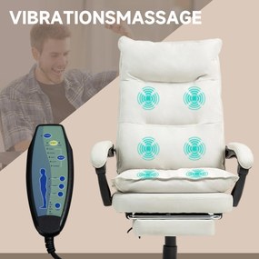 Vinsetto Krzesło Biurowe z Masażem, Fotel do Pracy z Funkcją Masażu, Regulowany Ergonomiczny Fotel Obrotowy, Nylon, Kremowy