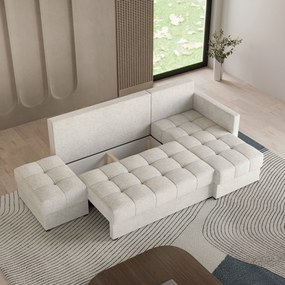 Masseno Narożnik LUMARI z funkcją spania i pojemnikiem na pościel Narozniki L, Rozkładana sofa - Kremowy, NEVE 02