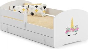 Łóżko dziecięce LUK 140x70 cm białe z szufladą, materacem, stelażem i demontowalną barierką zabezpieczającą