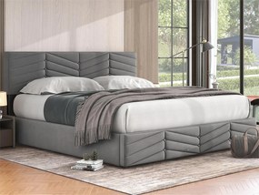 Łóżko z weluru z stelażem na listwy + regulowane wezgłowie - 160x200cm - Szare