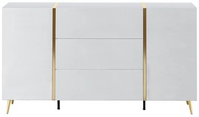 Komoda 2-drzwiowa z 3 szufladami - Biały z połyskiem i Złoty - MARZIALO