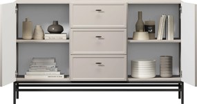 Komoda Lorini 150 cm z szufladami - kaszmir / czarne uchwyty T-bar / stelaż