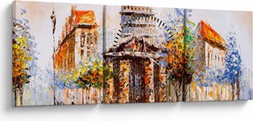 Obraz - Malowana miejska pamiątka (z zegarem) (90x30 cm)