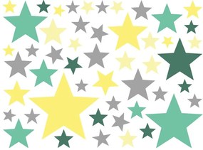 Zestaw 50 naklejek ściennych Ambiance Stars Green and Yellow