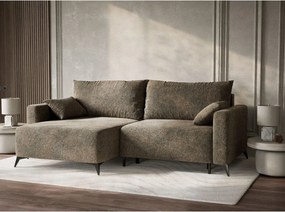 Brązowy rozkładany/ze schowkiem narożnik z tkaniny szenilowej (lewostronny/z szezlongiem) Leon – Maison de Rêve