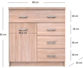Komoda z Szufladami Drewniana do Salonu ELEGO 80 cm Dąb sonoma Nowoczesna