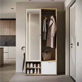 Nowoczesna garderoba 90 cm szafa do przedpokoju z lustrem półkami i drążkiem mat artisan biały