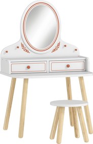 AIYAPLAY Dziecięcy Stolik do Makijażu Zestaw z Taboretem Lustrem Szufladami Drążkami na Ubrania dla 3-8 Lat 56 x 38 x 87,8 cm Biały | Aosom PL