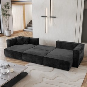 Masseno Narożnik SARMO z funkcją spania i pojemnikiem na pościel Narozniki U, Rozkładana sofa - Czarny, MONOLITH 95