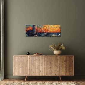 Obraz - Latarnia morska w falach (z zegarem) (90x30 cm)