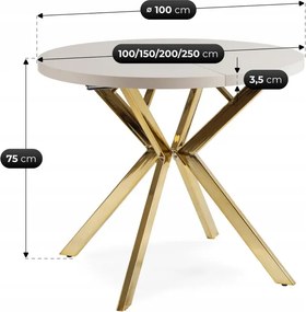 Stół Okrągły Rozkładany LUKAS 100-250 cm Kaszmir/Złoty Glamour