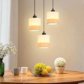 Lampa wisząca Nettlife Vintage Dining Table – 3-punktowy biały żyrandol materiałowy E27, oświetlenie retro do salonu i kuchni (żarówki nie są dołączone)