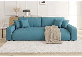 Turkusowa sztruksowa rozkładana sofa ze schowkiem 234 cm Sara – Ropez