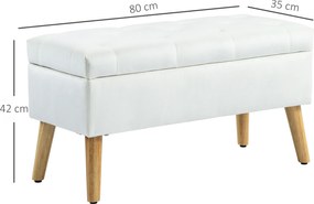 HOMCOM Tapicerowana ławka z miejscem do przechowywania, obicie w aksamitnym wykończeniu, nogi z drewna, do salonu, sypialni, przedpokoju, 80 x 35 x 40 cm, Biały