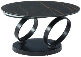 Ława JOLINE z obrotowym blatem – ceramika o wyglądzie marmuru i szkło hartowane – kolor czarny