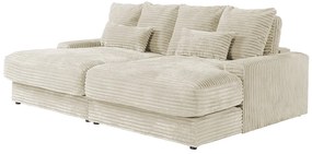 Kanapa 3-osobowa z głębokim siedziskiem z beżowego szeroko prążkowanego sztruksu - CALAZO