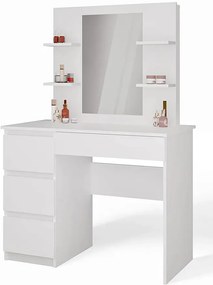 Biała lewostronna toaletka z lustrem i regałem W2-W57