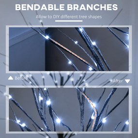 HOMCOM Sztuczna Brzoza z Oświetleniem LED, 96 ciepłych białych Mikro-LEDów, 150 cm, Brązowa