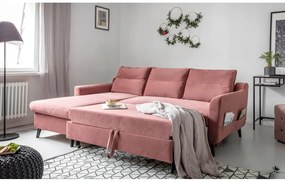 Różowy aksamitny narożnik rozkładany Miuform Stylish Stan, lewostronny
