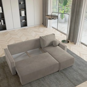 Masseno Narożnik SORGE z funkcją spania i pojemnikiem na pościel Narozniki L, Rozkładana sofa - Beżowy, POSO 02 + PAROS 02