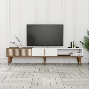 Elegancka szafka pod telewizor – 180 x 40 x 35 cm – orzech i biel – płyta wiórowa pokryta melaminą w 100%