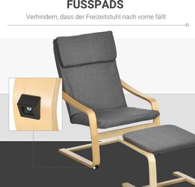 HOMCOM Fotel Relaksacyjny z Podnóżkiem Szary Lniany Pokrycie Drewniana Rama Wygodne Siedzisko z Podłokietnikami | Aosom PL