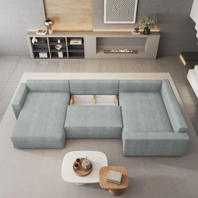 Masseno Narożnik VELAMI z funkcją spania i pojemnikiem na pościel Narozniki U, Rozkładana sofa - Jasnoszary, POSO 55