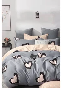Szaro-beżowa pościel dwuosobowa z bawełny renforcé z prześcieradłem 200x220 cm Double Heart – Mila Home