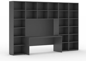 Zestaw regałów INTEGRO ze stołem, wyższy/szerszy, 3550 x 700/400 x 2300 mm, grafit