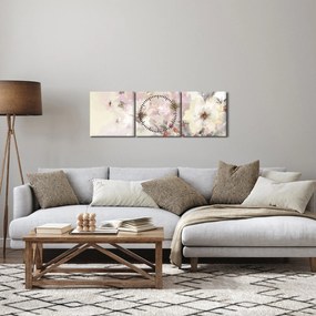 Obraz - Kwiaty malarstwo (z zegarem) (90x30 cm)