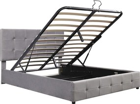 Łóżko z tapicerowanym stelażem - 140x200cm - materiał welurowy - regulowane wezgłowie w wzór blokowy - Szary