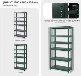 Regał metalowy szeroki zielony: JOHNNY, 1800 x 800 x 420 mm