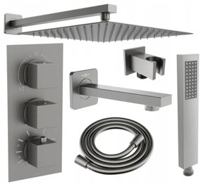 Mexen Cube DR02 zestaw wannowo-prysznicowy podtynkowy z deszczownicą 30 cm, grafit - 77503DR0230-66