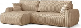 Stylowy narożnik rozkładany lewostronny  ARIEL L 246x150x87 cm w tkaninie Velo 22 kremowej