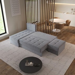 Masseno Narożnik NORVI z funkcją spania i pojemnikiem na pościel Narozniki L, Rozkładana sofa - Szary, KRONOS 15