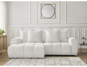 Biały rozkładany/ze schowkiem narożnik z materiału bouclé (lewostronny/z szezlongiem) Roxelane – Bobochic Paris