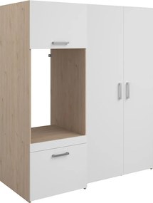 Mebel pod pralkę z szafkami i słupkiem z podwójnymi drzwiami – Jasny naturalny i biały – S156 x W184 – ERKANO