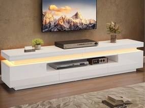 Szafa TV 175x38x45 cm - z 2 drzwiami i 1 szufladą - z oświetleniem LED - Wykończenie błyszczące - Biały