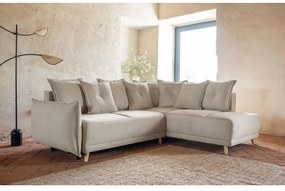 Beżowy sztruksowy rozkładany narożnik (prawostronny) Lazy Lukka – Miuform