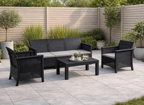 Zestaw mebli ogrodowych Selvo 096 - sofa 3-osobowa, 2 fotele i stolik kawowy, czarny/szary