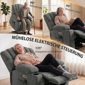 HOMCOM Elektryczny fotel ułatwiający wstawanie z masażem i ogrzewaniem, fotel relaks dla seniorów, kieszeniowy wkład sprężynowy, Grau | Aosom PL