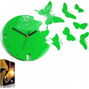 Zegar ścienny nowoczesny do salonu lub sypialni akrylowy zielony z motylami