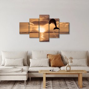 Obraz - Delfin o zachodzie słońca (125x70 cm)