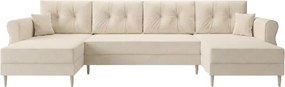 Rozkładana sofa w kształcie U SILVIANO 300x140 cm, kremowa + 2 poduszki GRATIS
