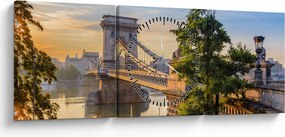 Obraz - Most nad rzeką, Budapeszt, Węgry (z zegarem) (90x30 cm)