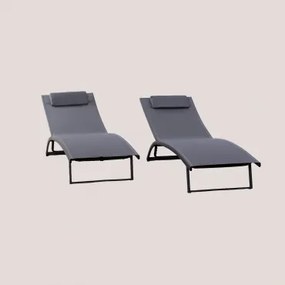 Zestaw 2 Aluminiowych Leżaków Z Regulowanym Oparciem I Poduszką Dulem Grafitowa Szarość - Sklum