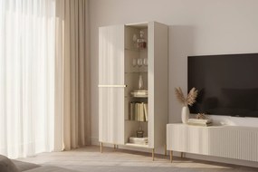 Witryna Nicole 100 cm z ryflowanym frontem - kaszmir / złote nóżki