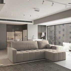Masseno Narożnik VOLIRA z funkcją spania i pojemnikiem na pościel Narozniki L, Rozkładana sofa - Beżowy, PAROS 02
