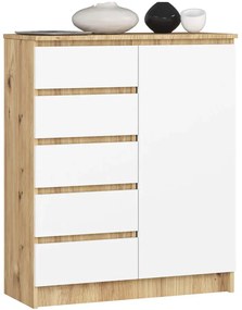 Skandynawska Komoda Biały Z Szufladami Dąb Artisan + M8-R35